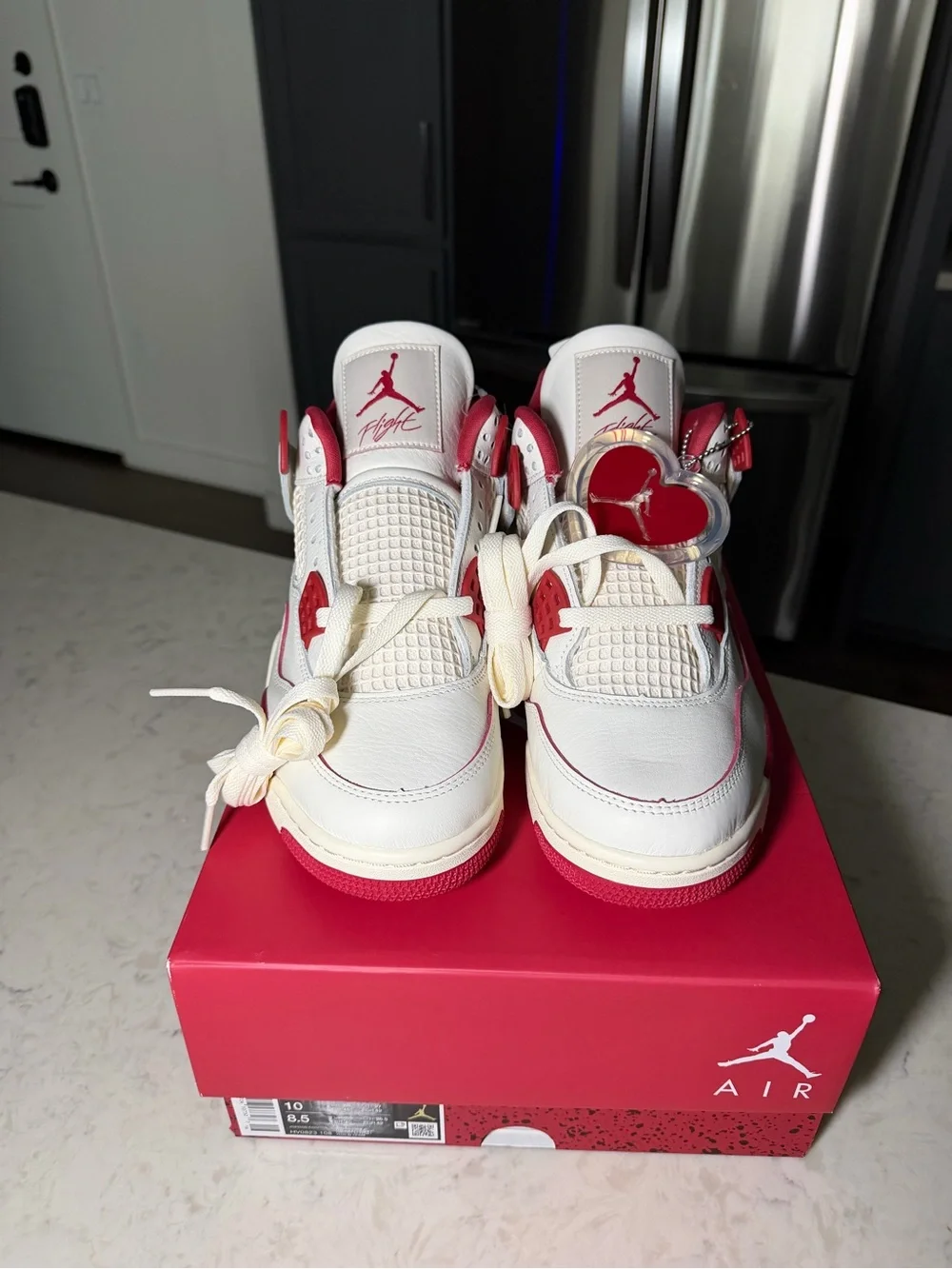 Nike Air Jordan 4 Retro White/Red Women's Sneakers with Heart Hangtag